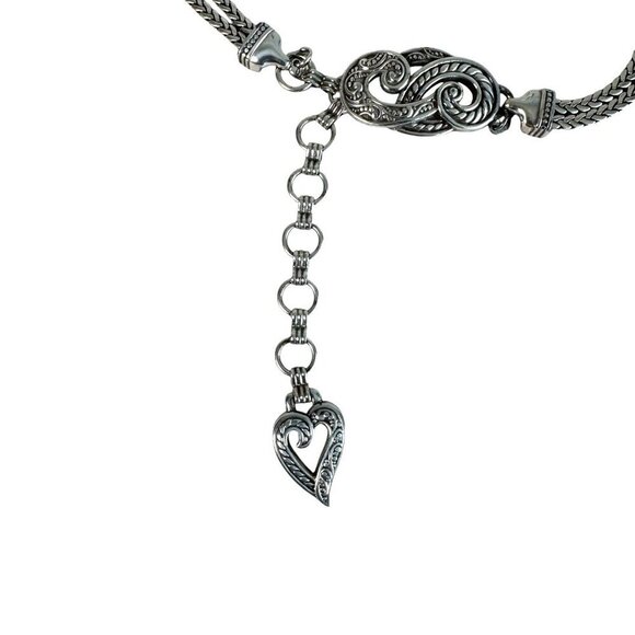 Brighton Bali Hai Silver Braided Swirl Hook Heart Charm Chain Belt size Small